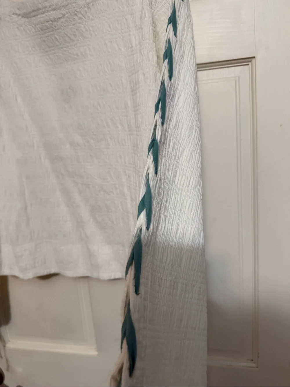 Free People White Lace-Up Sleeve Top with Teal Ties